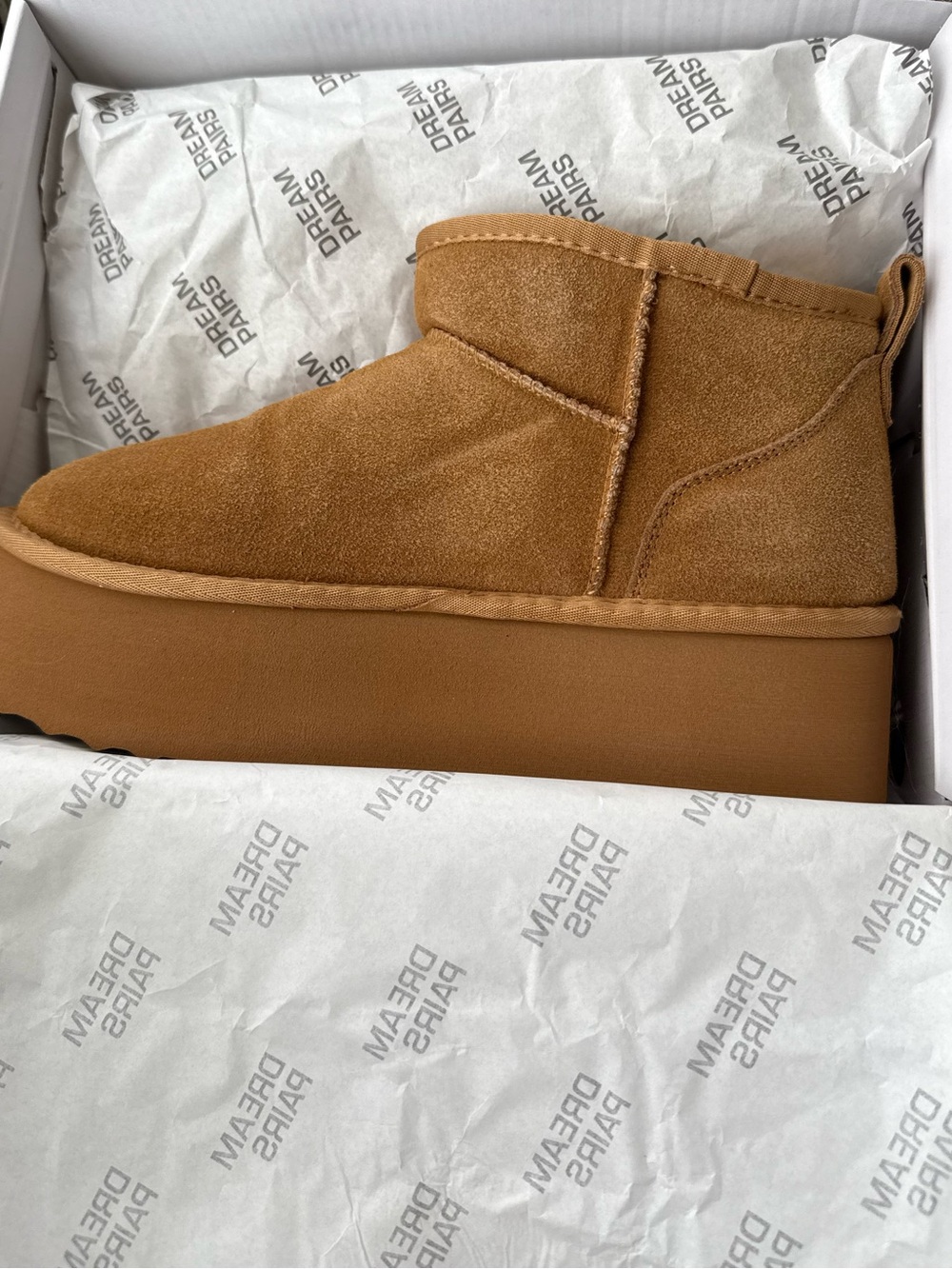 Dream Pairs Tan Platform Suede Ankle Booties